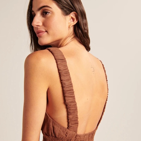 Abercrombie & Fitch Coral Linen Scrunchie Strap Maxi Dress / New - Picture 7 of 7